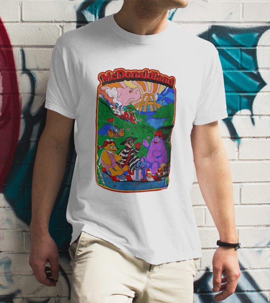 McDonaldland Hamburglar Grimace Birdie Picnic Train Scene T-Shirt