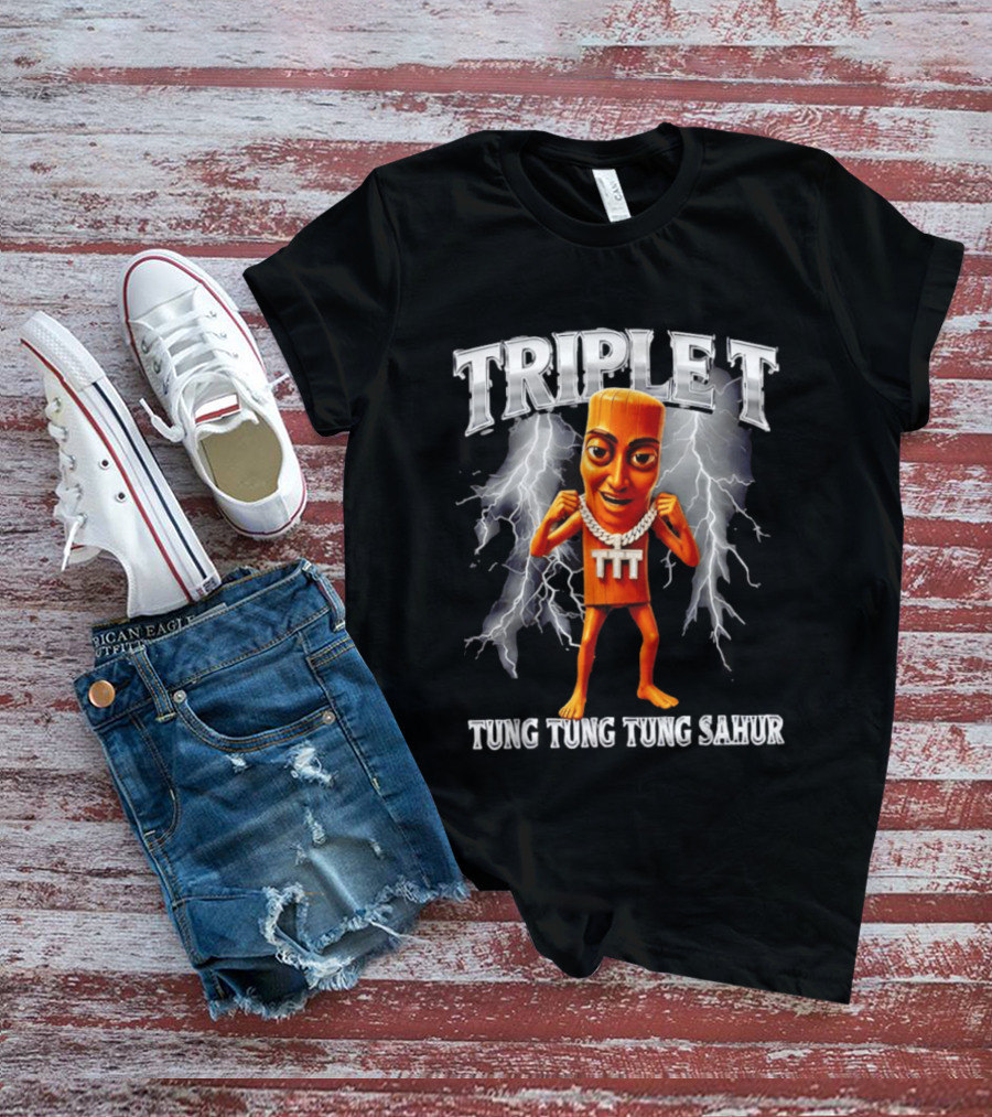 Triple Tung Tung Tung Sahur Meme Brainrot T-Shirt