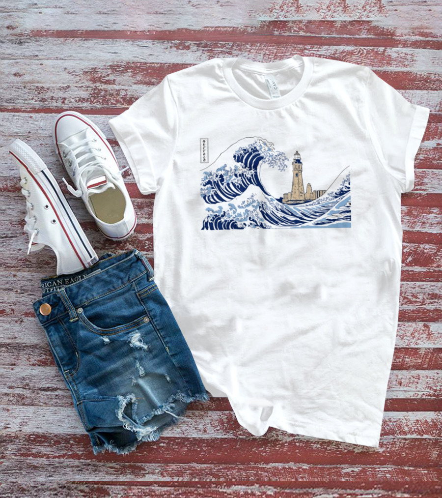 Great Wave Off Buffalo Lighthouse Print T-Shirt