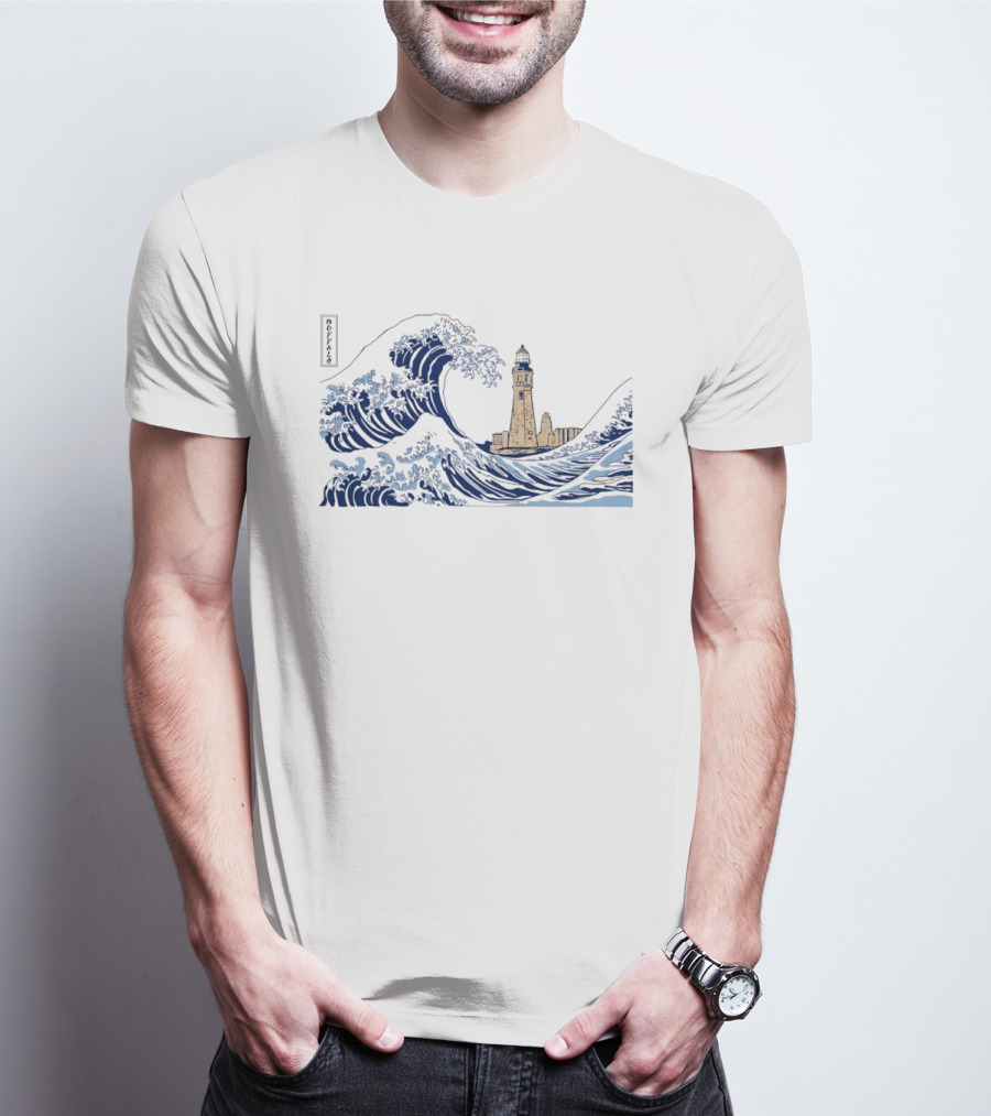 Great Wave Off Buffalo Lighthouse Print T-Shirt