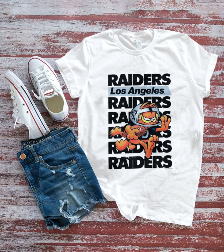 Los Angeles Raiders Orange Cat Football Helmet Running T-Shirt