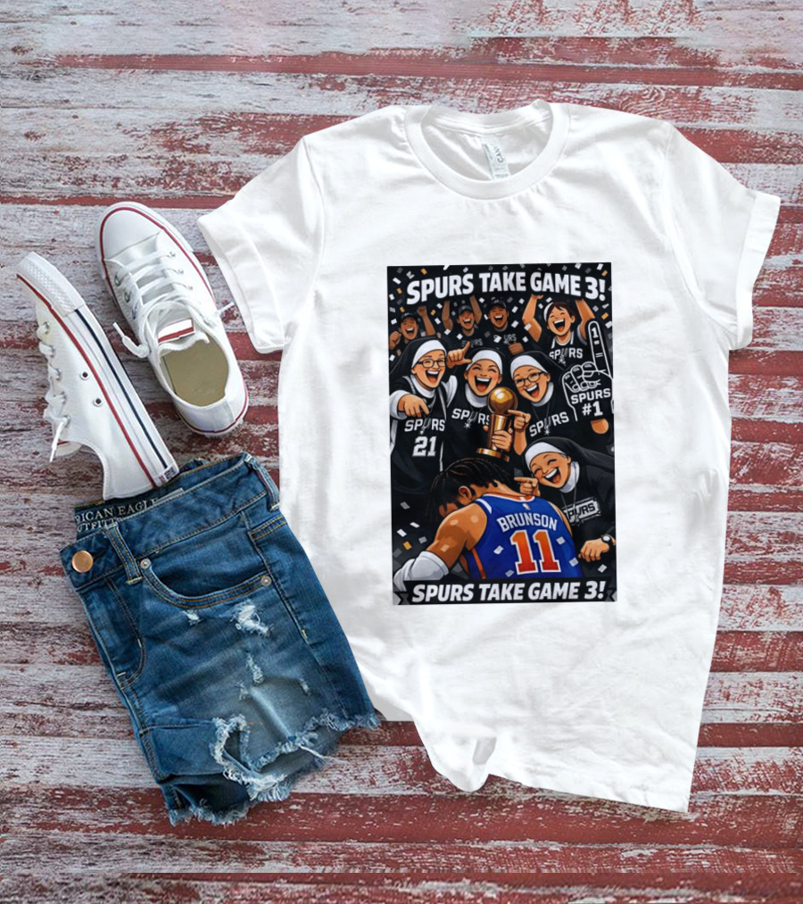 Spurs Take Game 3 Brunson Knicks Celebration Cartoon Nuns Spurs Number One T-Shirt