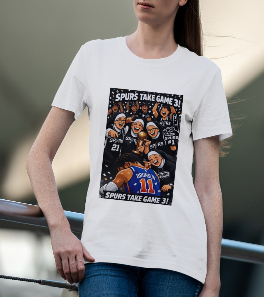 Spurs Take Game 3 Brunson Knicks Celebration Cartoon Nuns Spurs Number One T-Shirt