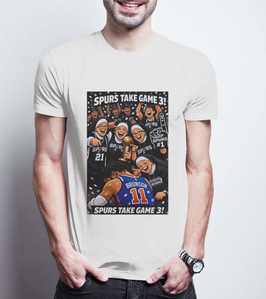 Spurs Take Game 3 Brunson Knicks Celebration Cartoon Nuns Spurs Number One T-Shirt