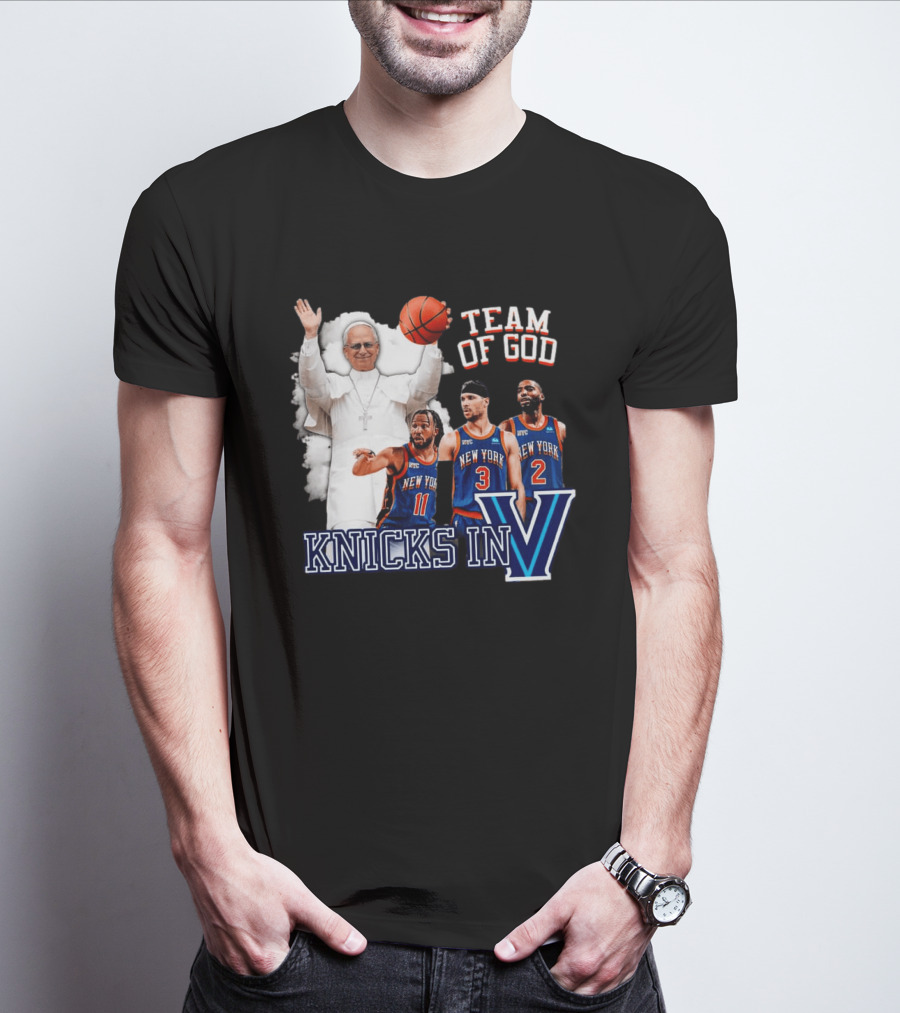 Team Of God Pope Leo XIV Knicks In Five Basketball Fun T-Shirt