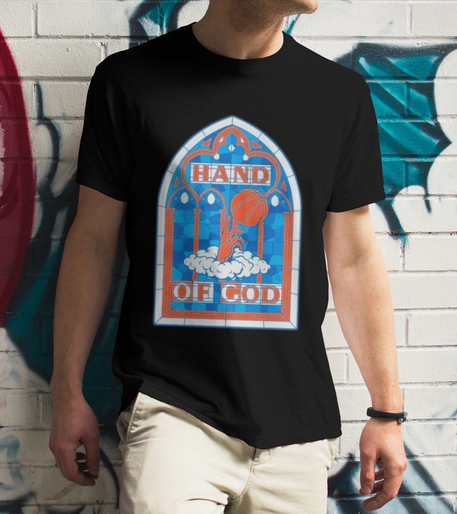 New York Knicks Basketball Stained Glass Hand Of God T-Shirt