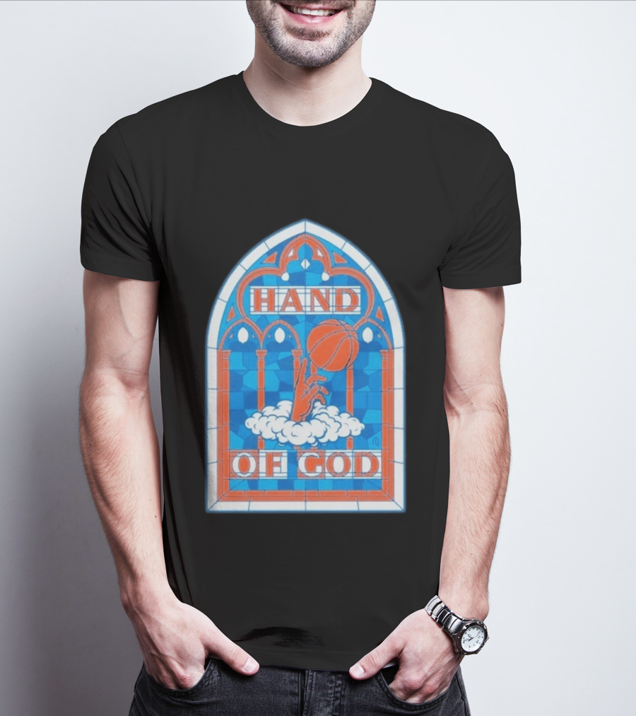 New York Knicks Basketball Stained Glass Hand Of God T-Shirt