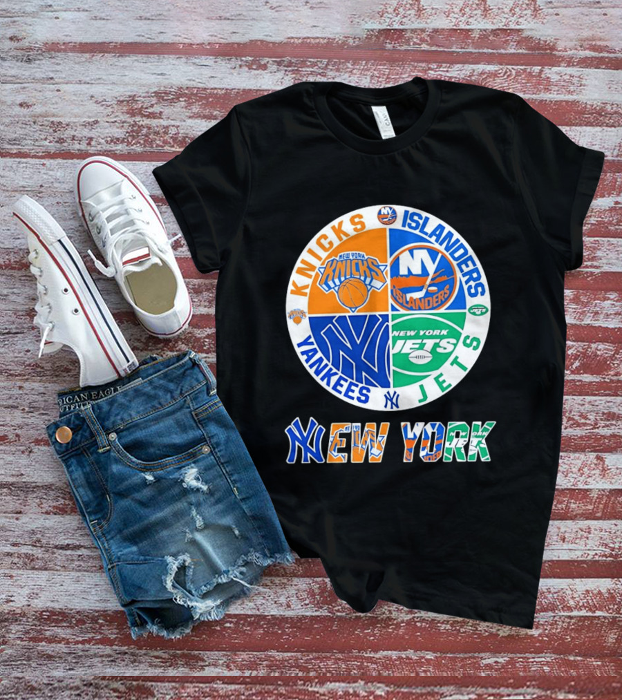 Knicks Islanders Yankees Jets New York Sports Teams Quadrant T-Shirt