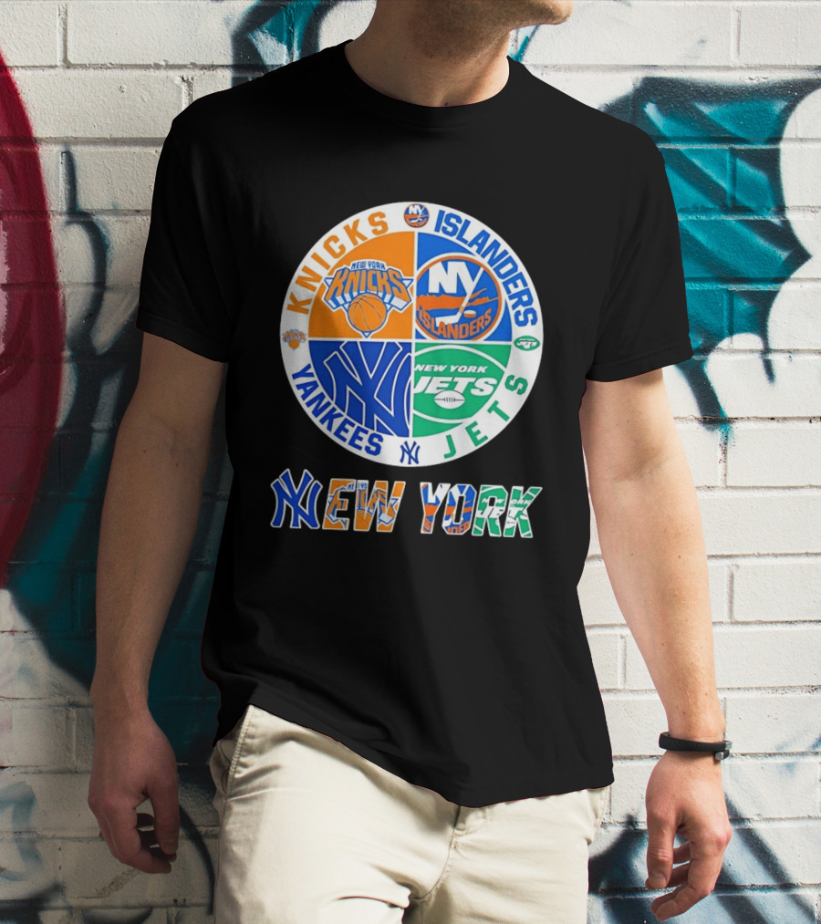 Knicks Islanders Yankees Jets New York Sports Teams Quadrant T-Shirt