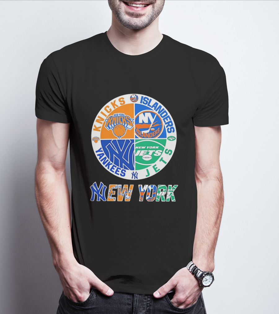 Knicks Islanders Yankees Jets New York Sports Teams Quadrant T-Shirt