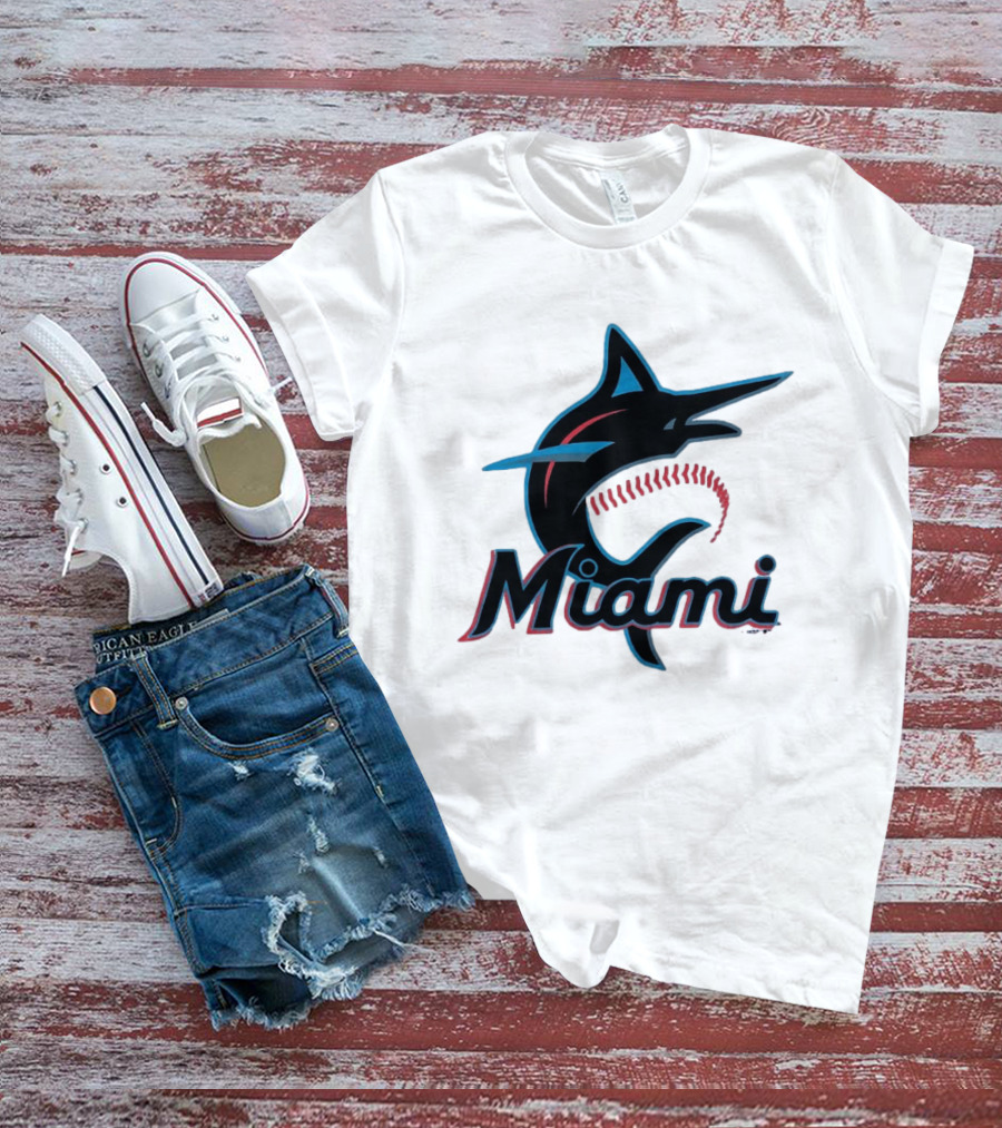 Miami Marlins Marlin Leaping Fish Miami Script T-Shirt
