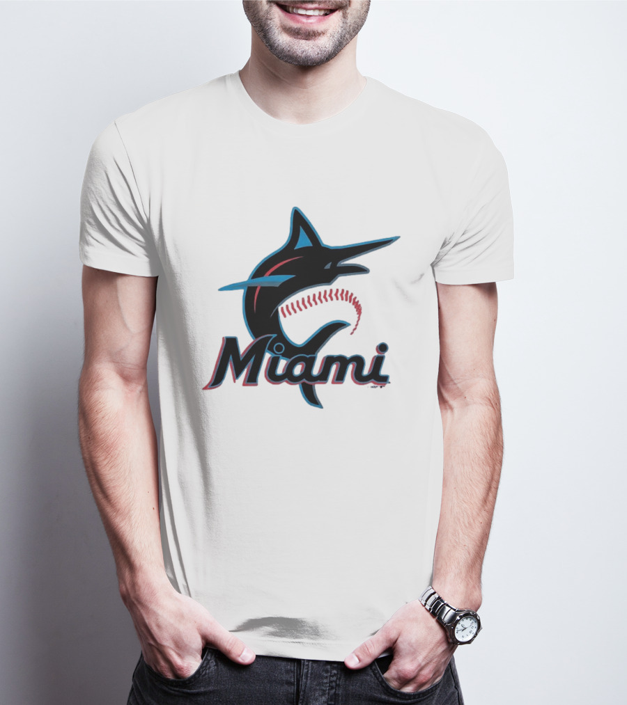 Miami Marlins Marlin Leaping Fish Miami Script T-Shirt