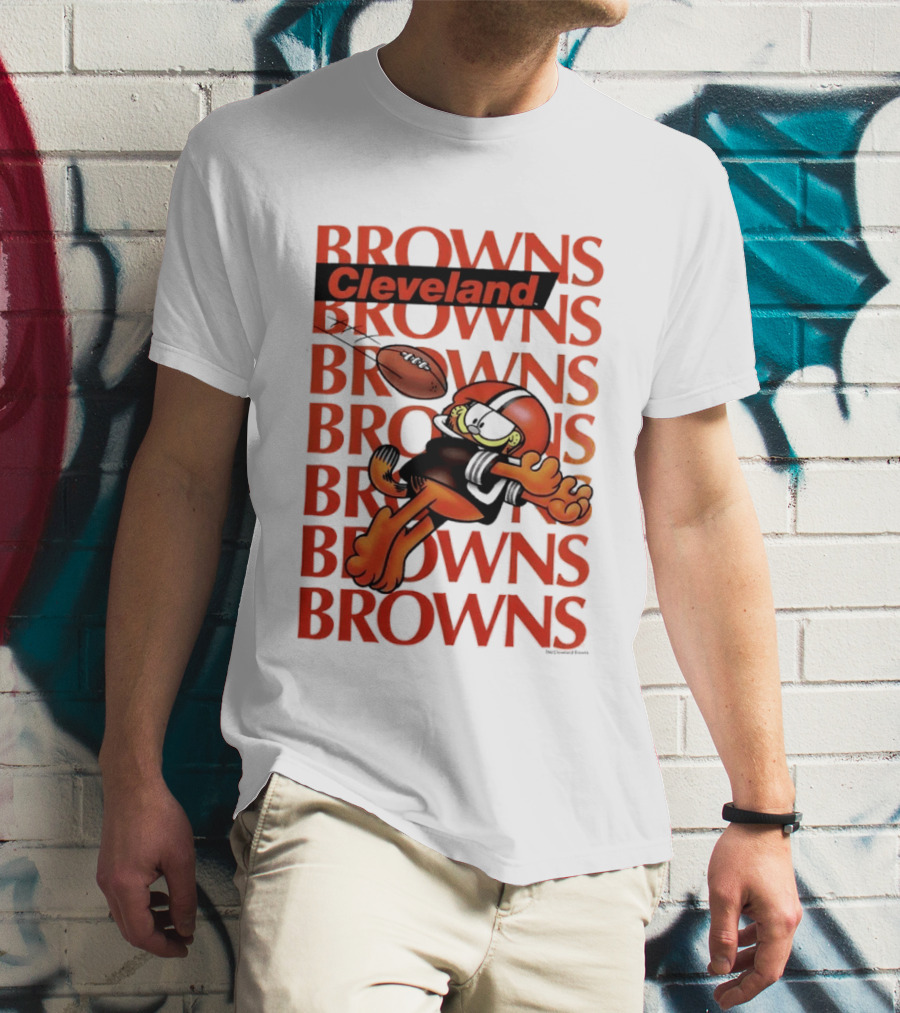 Browns Football Cleveland Orange Cat Kicking Touchdown T-Shirt