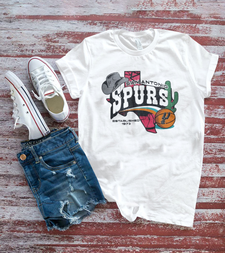 San Antonio Spurs Established 1973 Texas Cowboy Hat Cactus Basketball Team T-Shirt