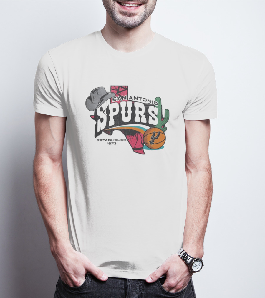 San Antonio Spurs Established 1973 Texas Cowboy Hat Cactus Basketball Team T-Shirt
