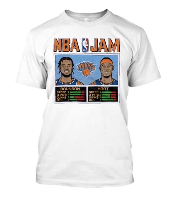 Jalen Brunson Josh Hart New York Knicks NBA Jam Retro Basketball Game T-Shirt