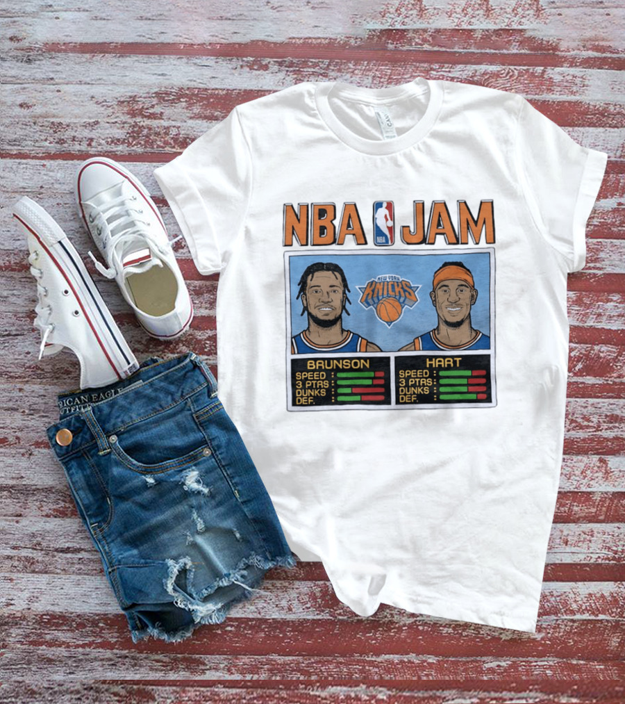 Jalen Brunson Josh Hart New York Knicks NBA Jam Retro Basketball Game T-Shirt