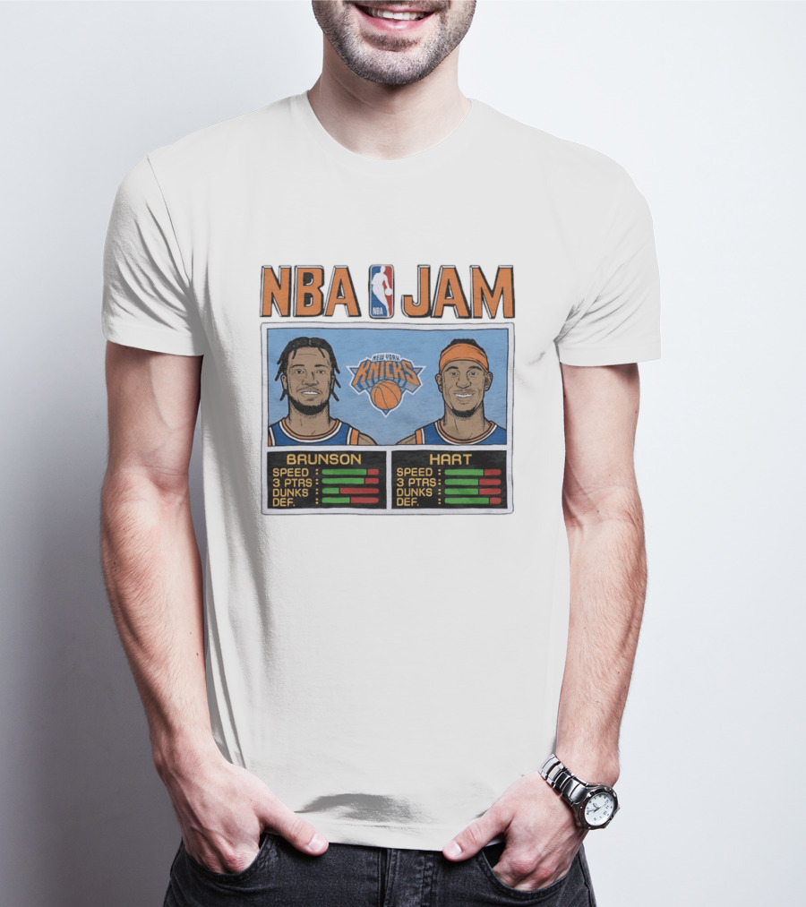 Jalen Brunson Josh Hart New York Knicks NBA Jam Retro Basketball Game T-Shirt