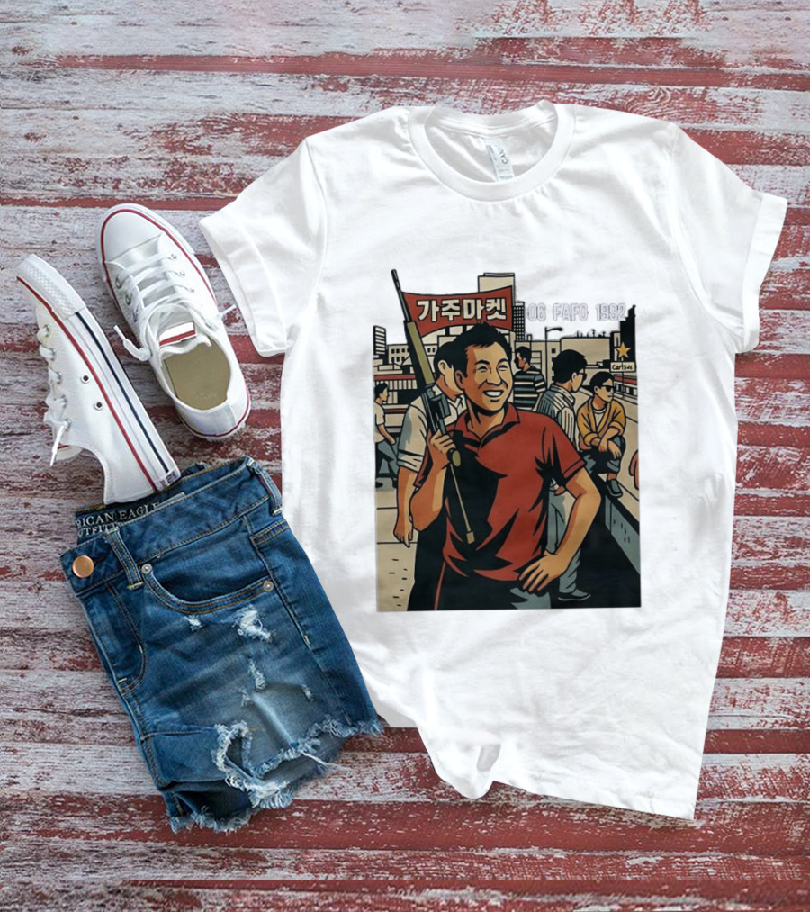 Korean American Street Scene Man With Rifle Urban T-Shirt