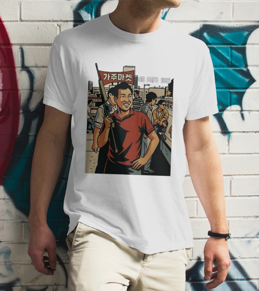 Korean American Street Scene Man With Rifle Urban T-Shirt