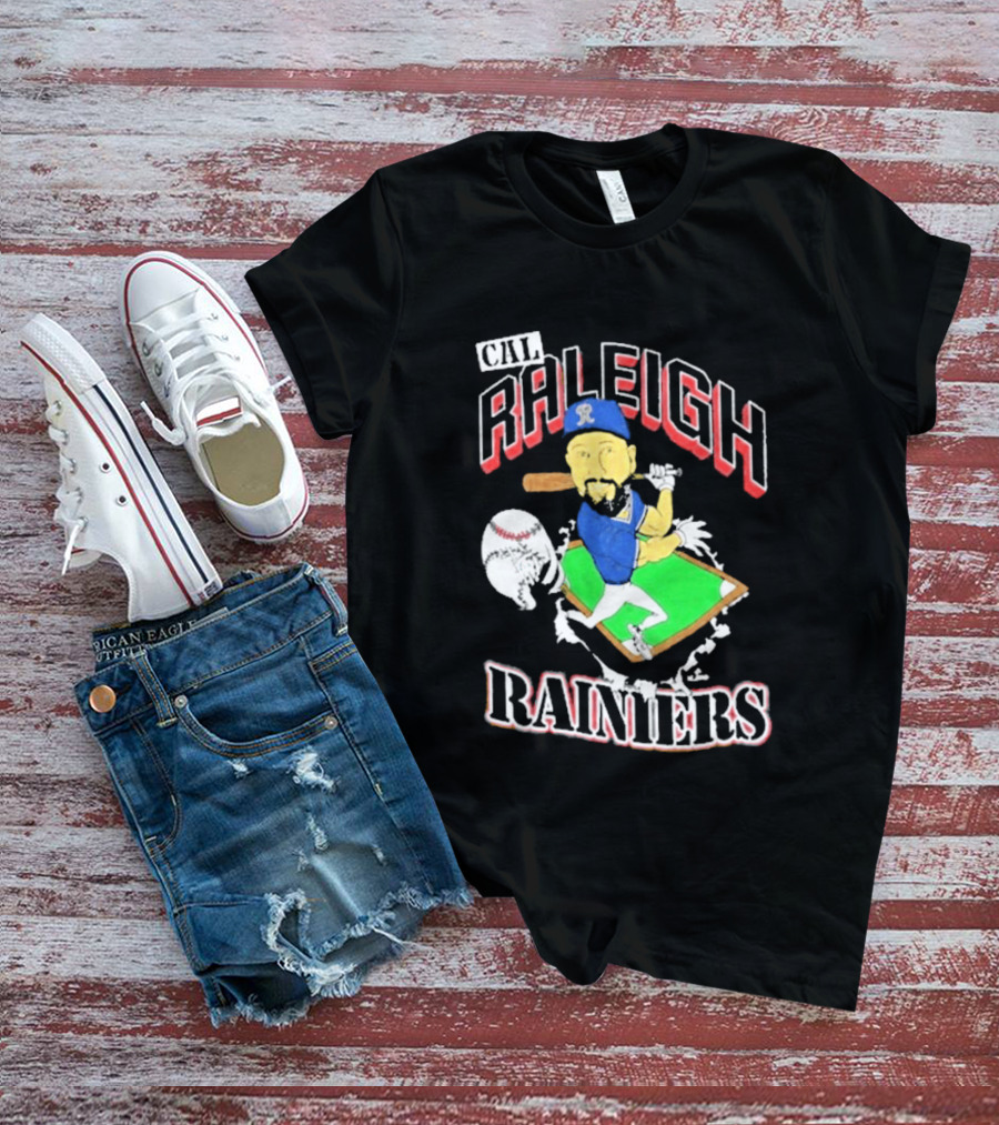 Cal Raleigh Rainiers Baseball Catcher Player Caricature T-Shirt