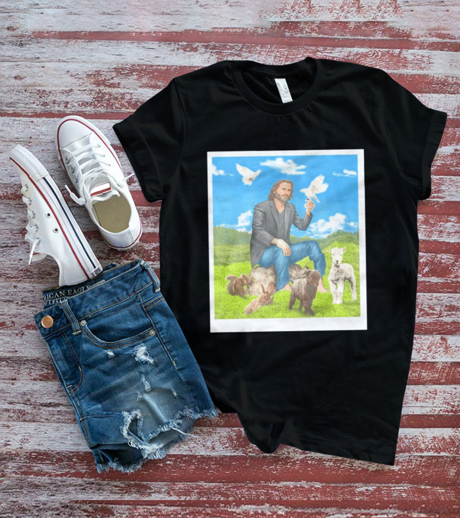 Keanu Reeves Surrounded By Animals In Peaceful Steppe Landscape T-Shirt
