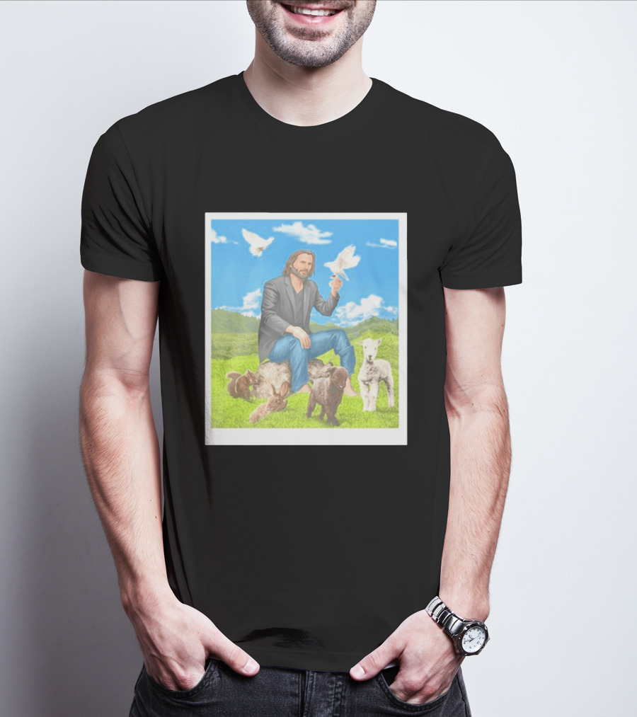 Keanu Reeves Surrounded By Animals In Peaceful Steppe Landscape T-Shirt