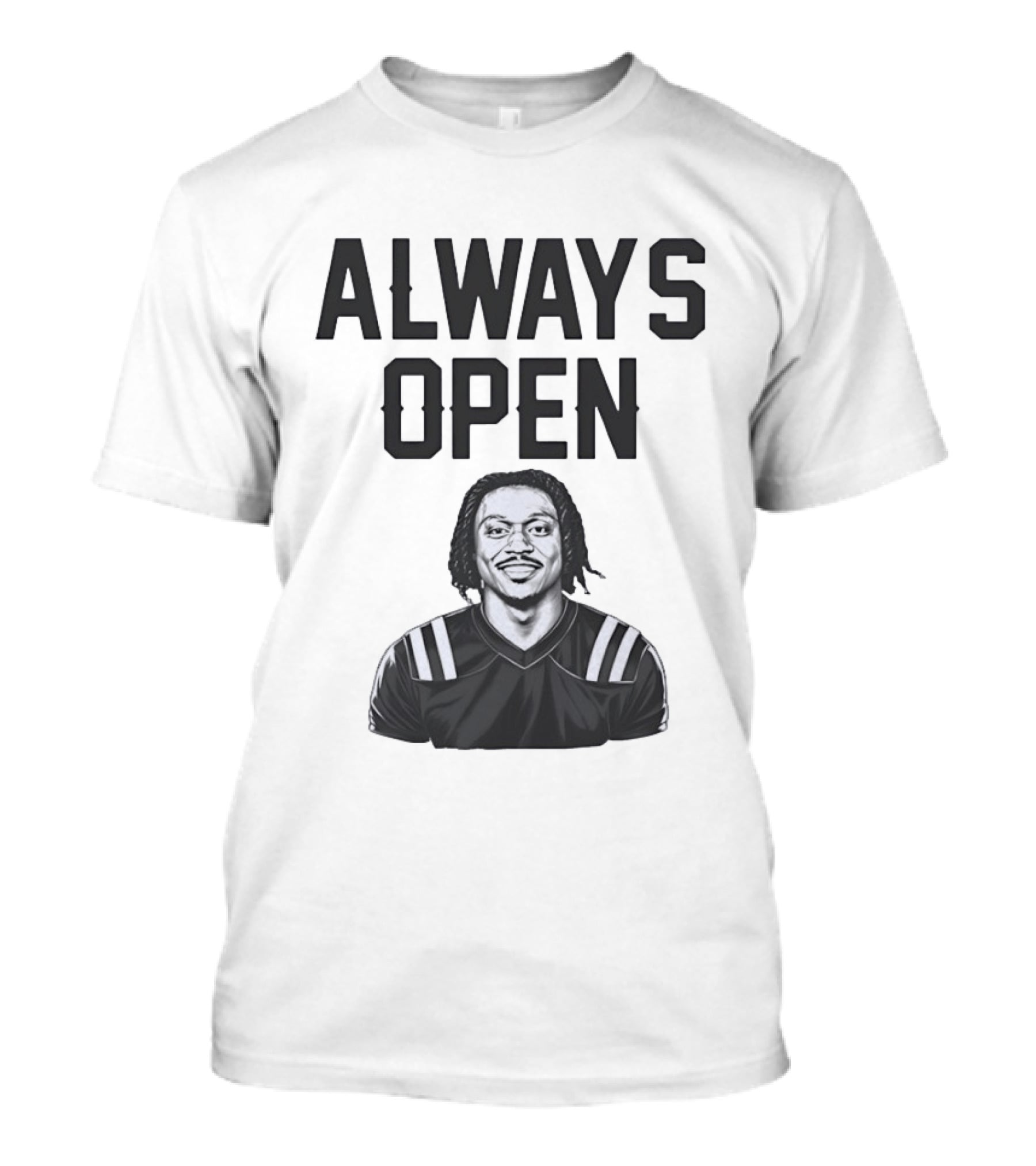 Always Open Bold Text With Cartoon Football Player T-Shirt