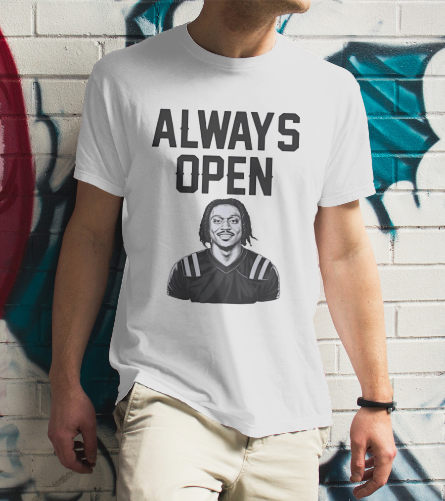 Always Open Bold Text With Cartoon Football Player T-Shirt