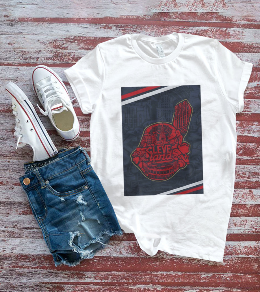 Cleveland 1948 Baseball Team City Mosaic Landmark Collage T-Shirt
