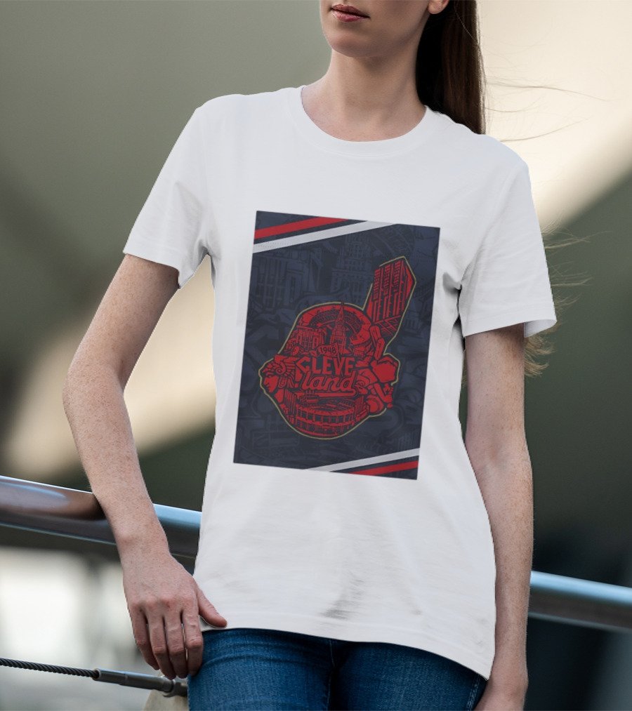 Cleveland 1948 Baseball Team City Mosaic Landmark Collage T-Shirt