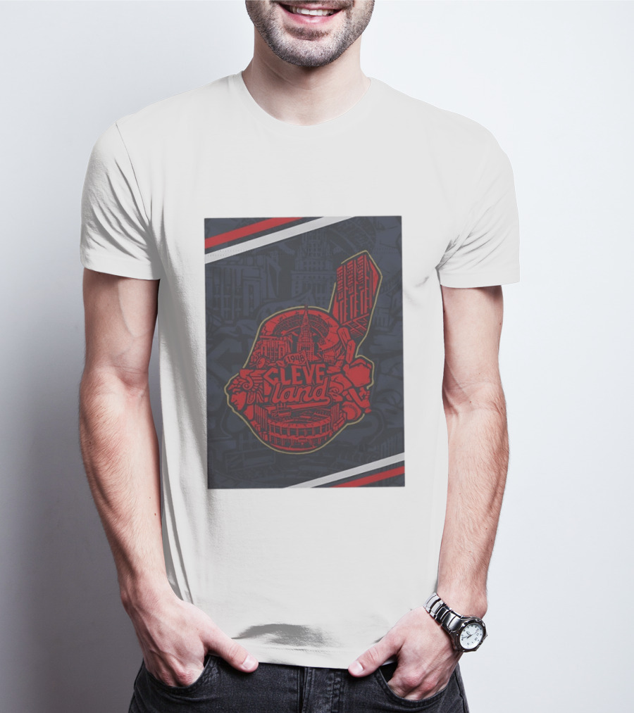 Cleveland 1948 Baseball Team City Mosaic Landmark Collage T-Shirt