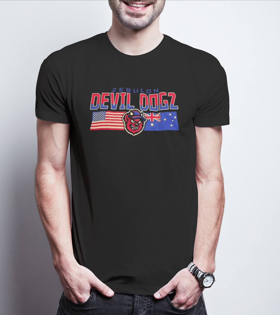 Zebulon Devil Dogz American Australian Flags T-Shirt