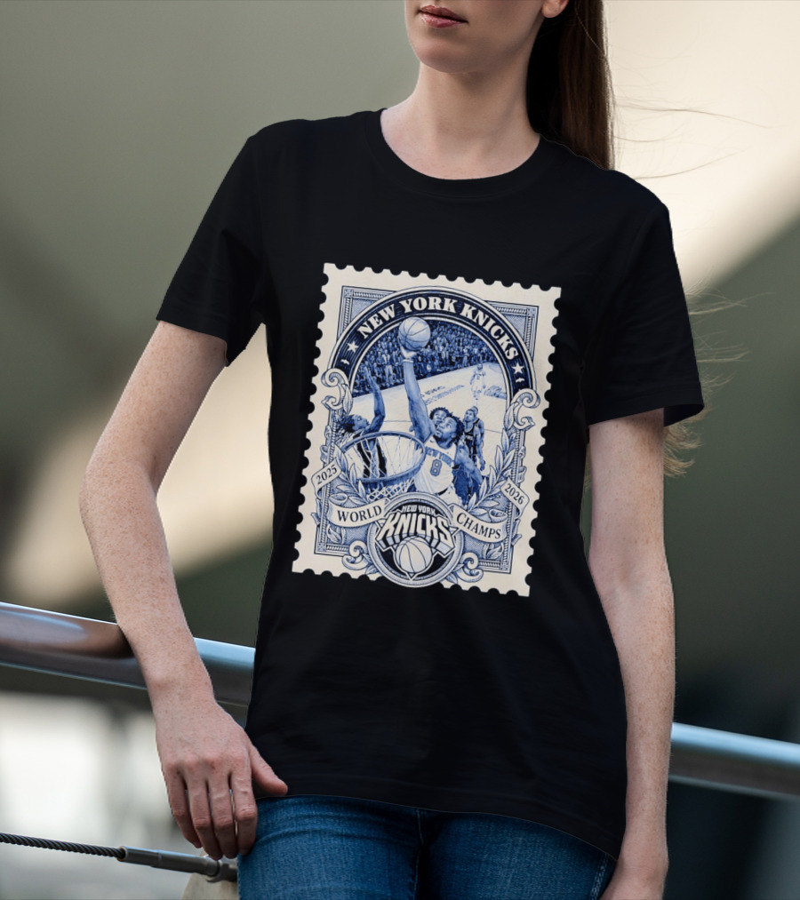 New York Knicks 2026 World Champs OG Anunoby Basketball Stamp T-Shirt