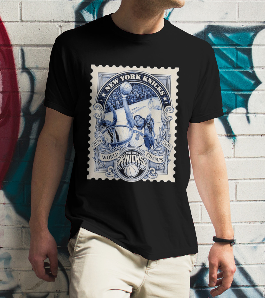 New York Knicks 2026 World Champs OG Anunoby Basketball Stamp T-Shirt