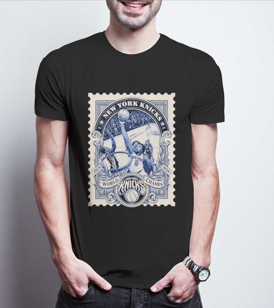 New York Knicks 2026 World Champs OG Anunoby Basketball Stamp T-Shirt