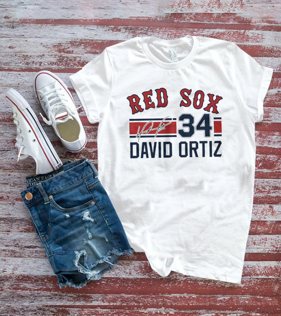 Red Sox 34 David Ortiz Signature Boston T-Shirt