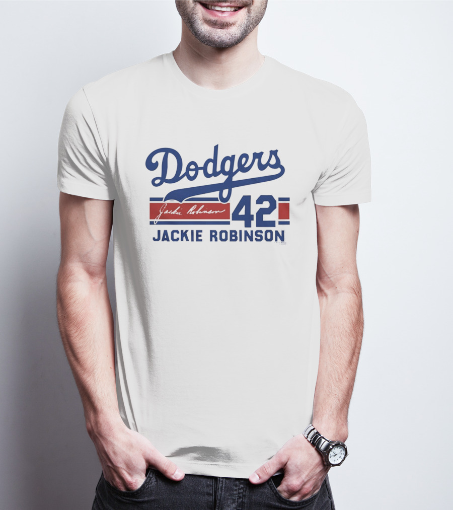 Brooklyn Dodgers 42 Jackie Robinson Signature T-Shirt