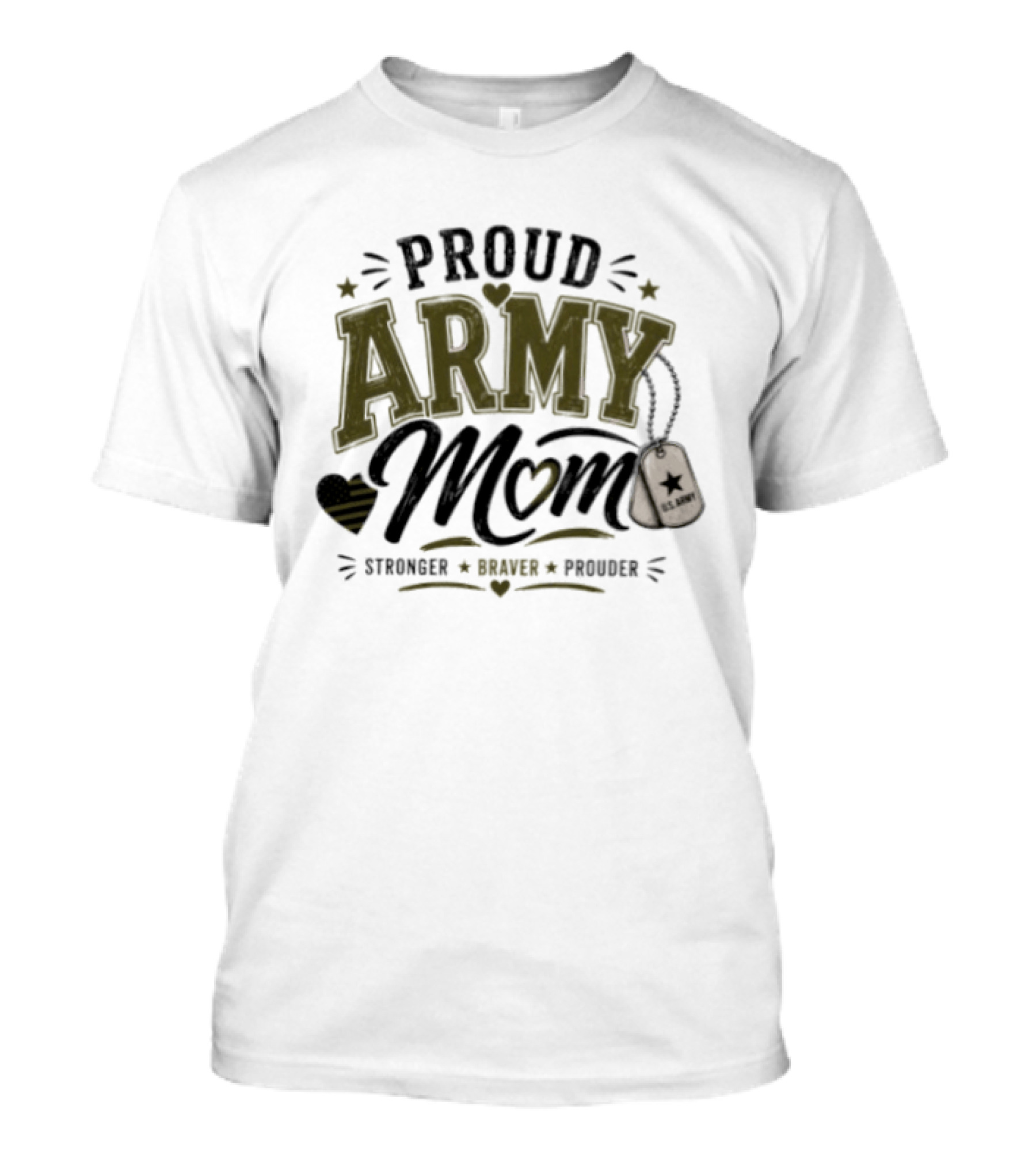 Proud Army Mom Strength Honor Pride US Army Dog Tags Stars T-Shirt