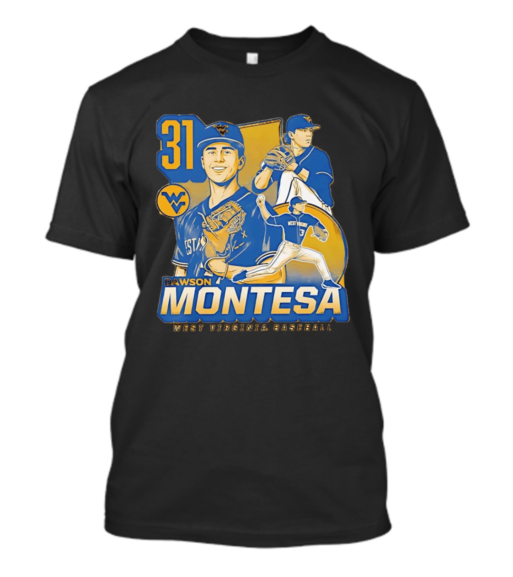 West Virginia Baseball Dawson Montesa 31 Mountaineers T-Shirt