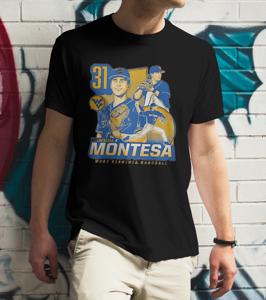 West Virginia Baseball Dawson Montesa 31 Mountaineers T-Shirt