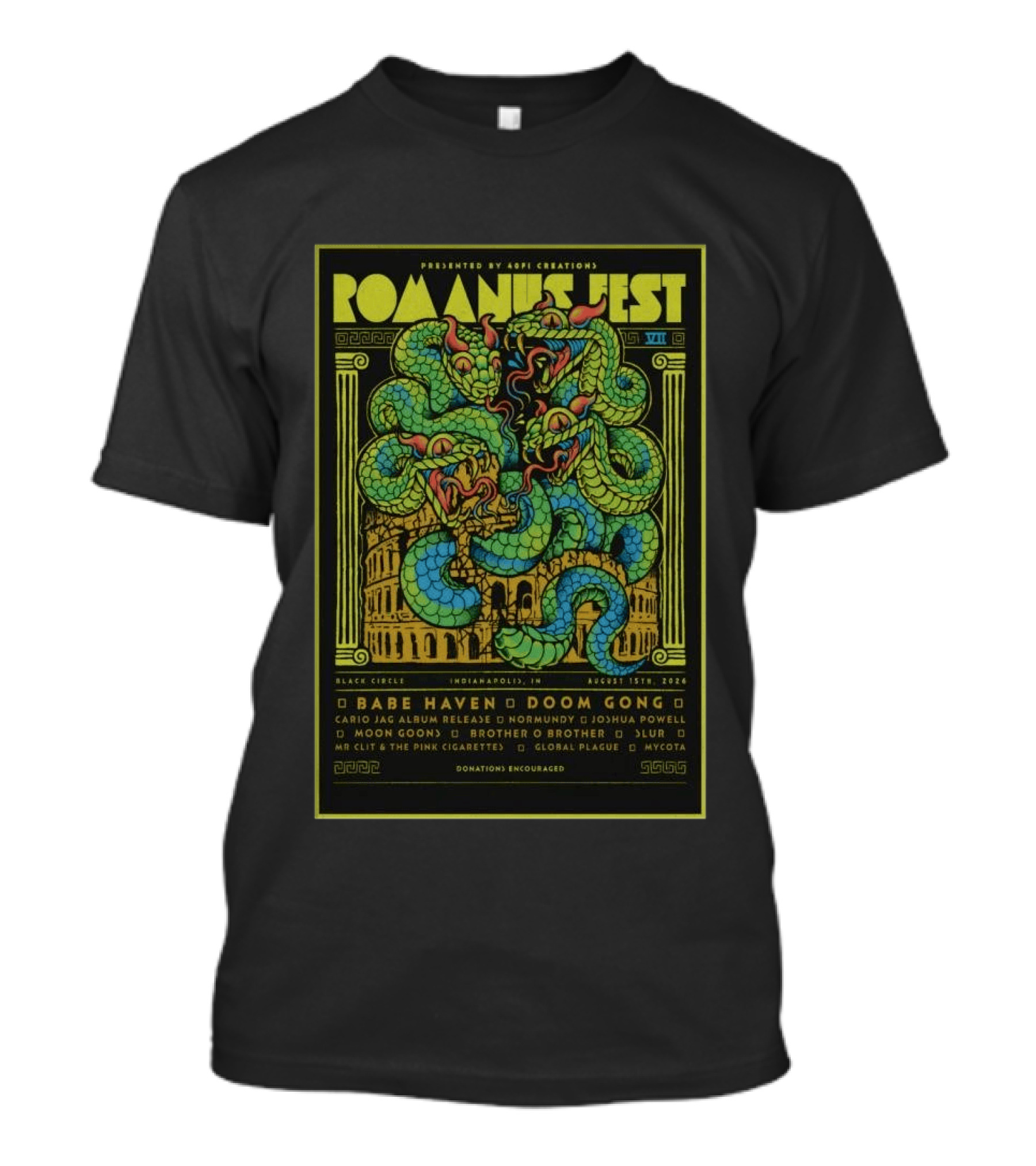 Romanus Fest VII August 15 2026 Indianapolis Black Circle Featuring Babe Haven Doom Gong T-Shirt