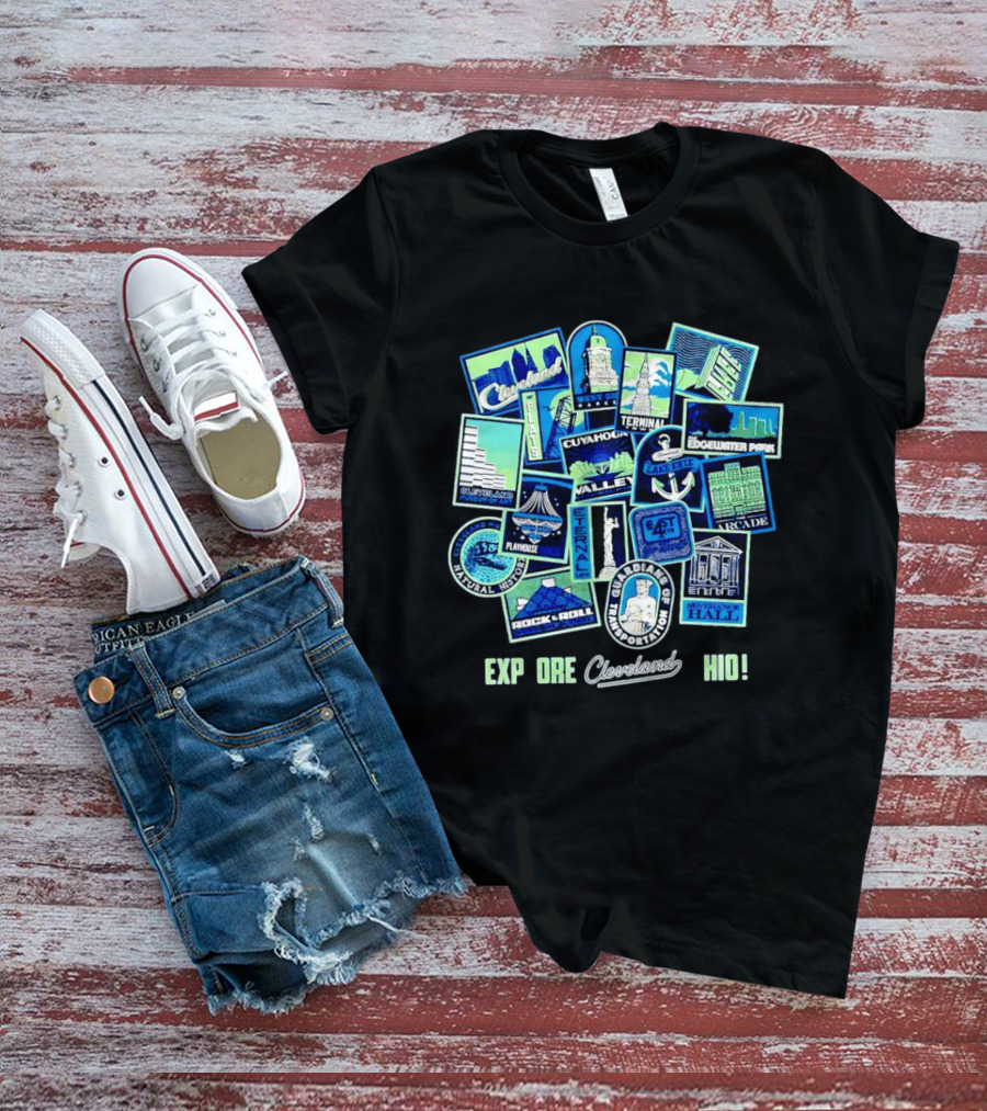 Explore Cleveland Ohio Landmarks Cuyahoga Rock Roll Museum Terminal Tower Edgewater Park T-Shirt