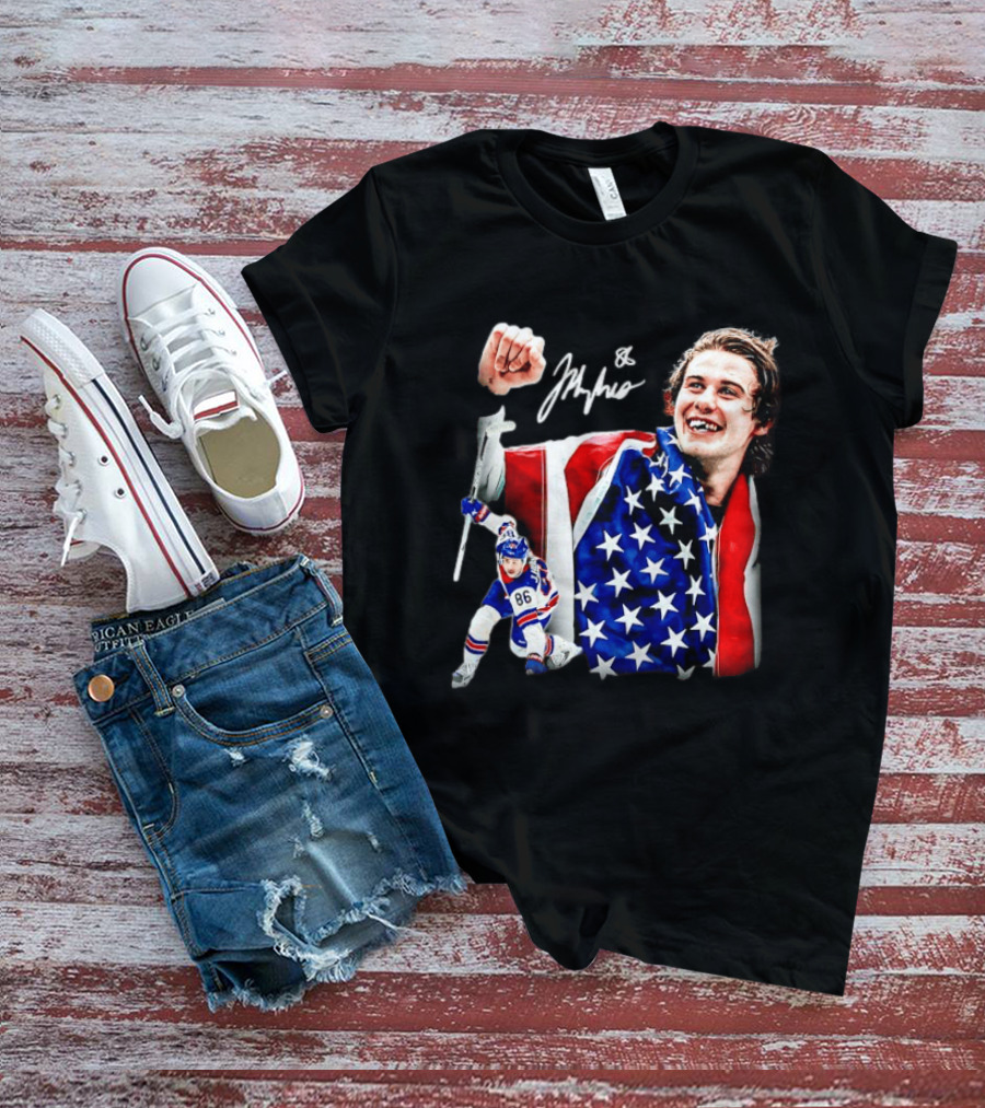 Jack Hughes New Jersey Devils USA Flag 86 Hockey Celebration T-Shirt