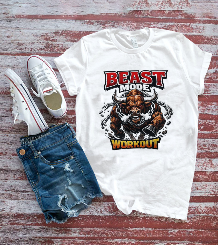 Beast Mode Workout Illustrated Bull Breaking Chains T-Shirt