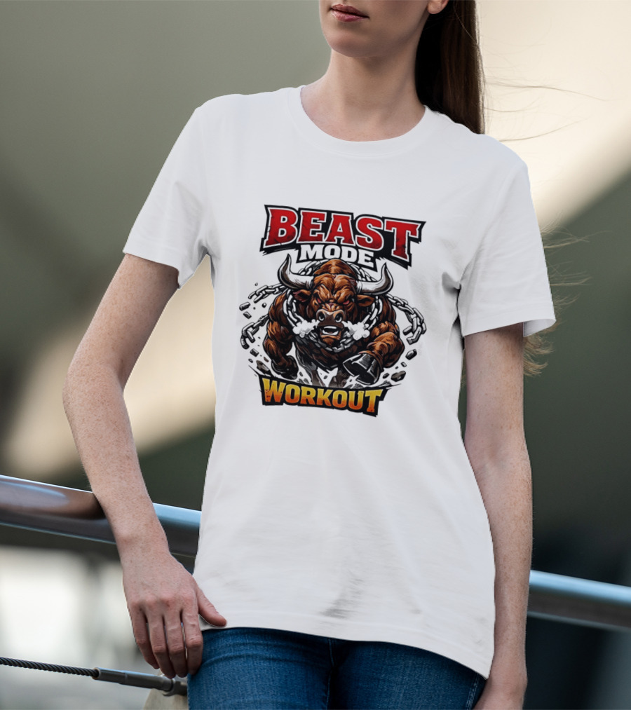 Beast Mode Workout Illustrated Bull Breaking Chains T-Shirt