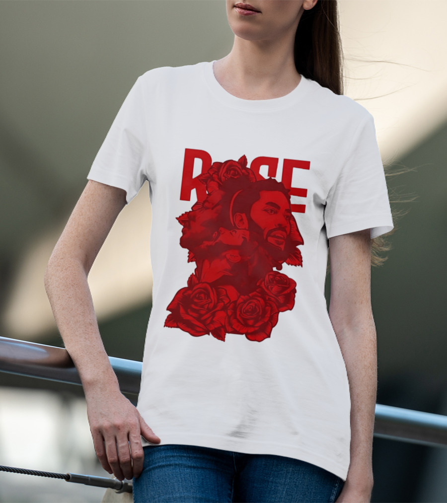 Derrick Rose Red Rose Portrait With Decorative Roses T-Shirt