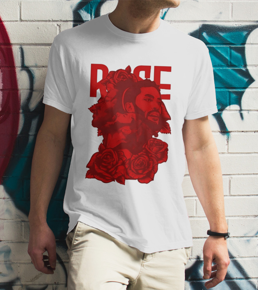 Derrick Rose Red Rose Portrait With Decorative Roses T-Shirt