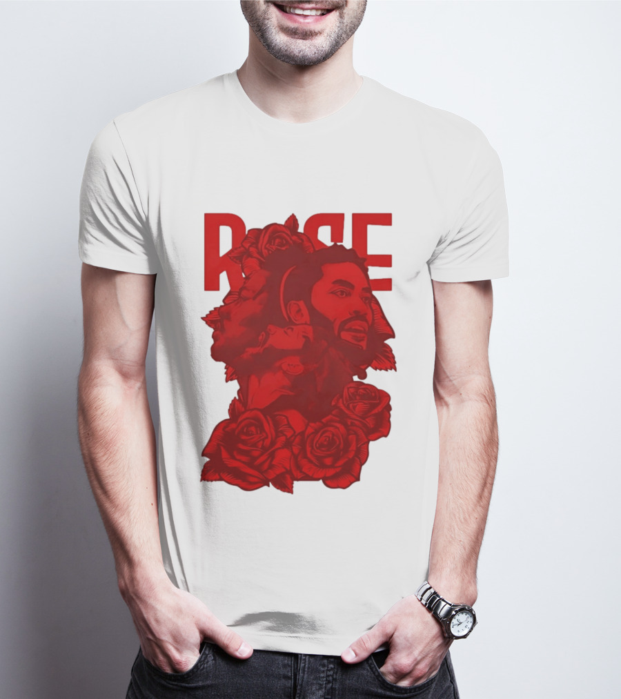 Derrick Rose Red Rose Portrait With Decorative Roses T-Shirt
