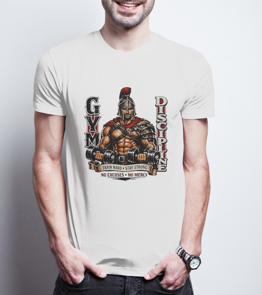 Gym Discipline Spartan Warrior Train Hard Stay Strong No Excuses No Mercy T-Shirt